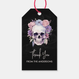 Elegante Bloemen Schedel Gotisch Bedankt Custom Cadeaulabel