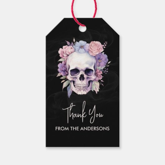 Elegante Bloemen Schedel Gotisch Bedankt Custom Cadeaulabel (Voorkant)