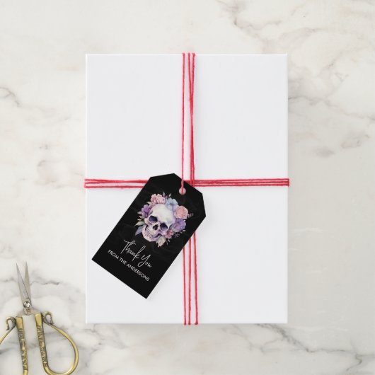 Elegante Bloemen Schedel Gotisch Bedankt Custom Cadeaulabel (Met Touw)