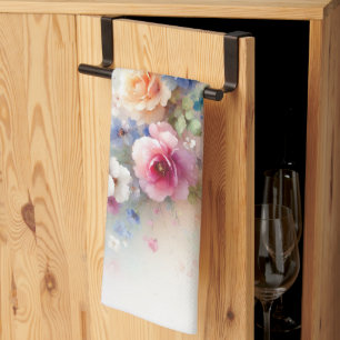 Elegante Bloemen Schilderen Sjabloon Waterverf Theedoek