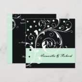 Elegante bloemen scroll blad zwart, munt bruiloft kaart (Voorkant / Achterkant)