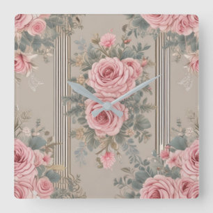 Elegante Bloemen Shabby Chic Vierkante Klok