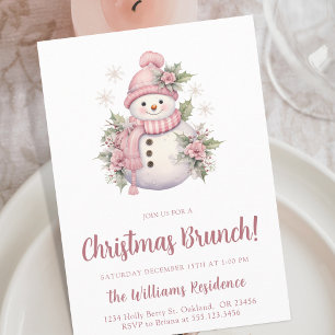 Elegante Bloemen Sneeuwman Kerstbrunch Kaart