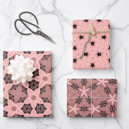 Elegante Bloemen & Sterren Patroon Set in Blush To Inpakpapier Vel