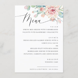 Elegante bloemen succulente bruiloft. botanisch di menu