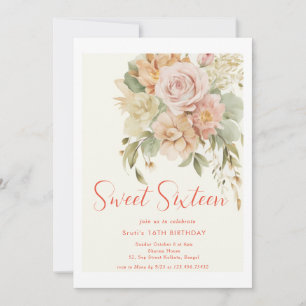Elegante Bloemen Sweet 16 Verjaardag Uitnodiging K
