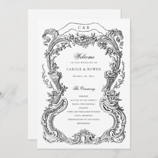 Elegante  Bloemen Toile Lijst bruiloft Programma (Voorkant / Achterkant)