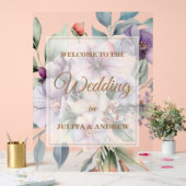 Elegante bloemen twee zijfoto Bruiloft welkom Acryl Bord (Huwelijk)