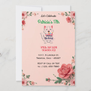 Elegante Bloemen Verjaardag Kaart met 3D Roze Bloe