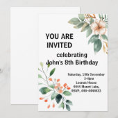 Elegante Bloemen Verjaardag Uitnodiging (Voorkant / Achterkant)