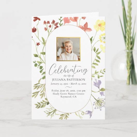 Elegante Bloemen Viering van het Leven Foto's Begr Programma (Voorkant)