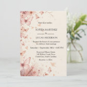 Elegante Bloemen Vlinder bruiloft uitnodiging (Staand voorkant)