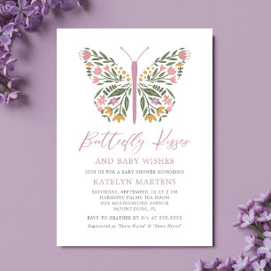 Elegante Bloemen Vlinder Kisses Baby shower Kaart