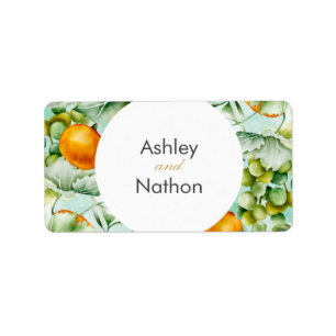 Elegante bloemen & vruchten aquarel zomer bruiloft etiket