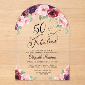 Elegante Bloemen Waterverf 50ste Verjaardag Party  Acryl Uitnodigingen (Voorkant)