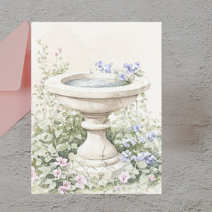 Elegante Bloemen Waterverf Birdbath Garden Briefkaart