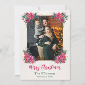 Elegante Bloemen Waterverf Boho Kerstfoto Feestdagenkaart (Voorkant)