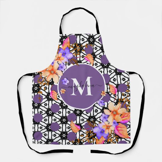 Elegante Bloemen Waterverf Monogram Custom Schort (Voorkant)