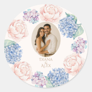 Elegante Bloemen Waterverf pioenrozen bruiloft Ronde Sticker