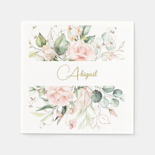 Elegante Bloemen Waterverf Roze Rozen Baby Naming Servet (Voorkant)