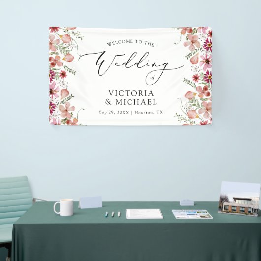 Elegante bloemen Welkom op de bruiloft Spandoek (Beurs)