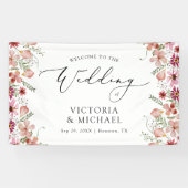 Elegante bloemen Welkom op de bruiloft Spandoek (Horizontaal)