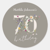 Elegante Bloemen Wildbloemen 70e Verjaardagsfeestj Ronde Sticker (Voorkant)