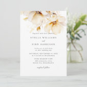 Elegante Bloemen Wit Geel Goud Bruiloft Kaart (Staand voorkant)