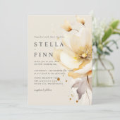 Elegante Bloemen Wit Geel Goud QR Code Huwelijk Kaart (Staand voorkant)