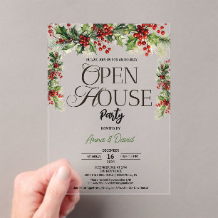 Elegante Bloemen Xmas Holly Kerstmis Open Huis Acryl Uitnodigingen