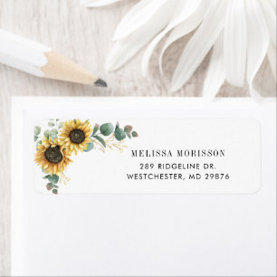 Elegante Bloemen Zonnebloem Eucalyptus Retouradres Etiket