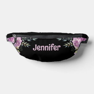 Elegante Bloemen Zwart Roze Gepersonaliseerde Cool Heuptasje