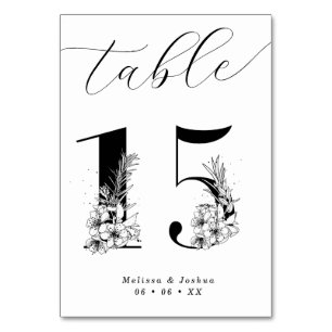 Elegante Bloemen Zwart & Wit Tafel 15 Kaart