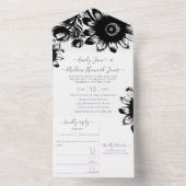 Elegante Bloemen Zwart-wit Zonnebloem All In One Uitnodiging (Binnen)