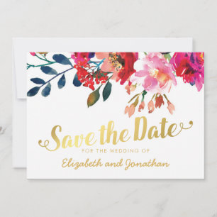 Elegante bloemenaquarel in witgoud Save the Date