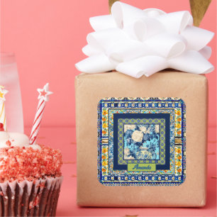 Elegante bloemenblauwe tegel chinoiserie monogram  vierkante sticker