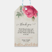 Elegante bloemenblush roze gouden Rozen bruiloft Cadeaulabel (Voorkant)