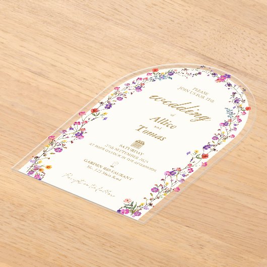 Elegante Bloemenboog Acryl bruiloft uitnodiging Acryl Uitnodigingen (Laagn)