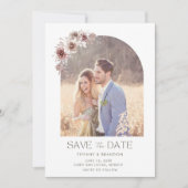 Elegante bloemenboog foto bruiloft save the date (Voorkant)