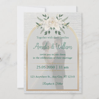Elegante Bloemenboog Huwelijksuitnodiging met Goud Kaart