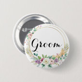 Elegante Bloemenbruidegom Button – aangepaste teks (Voorkant /achterkant)