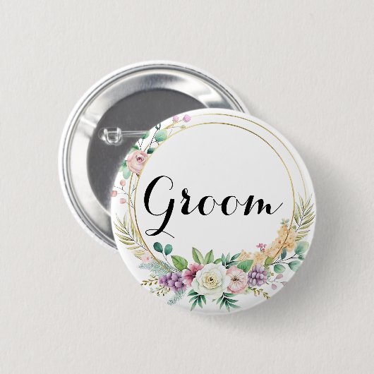Elegante Bloemenbruidegom Button – aangepaste teks (Voorkant /achterkant)