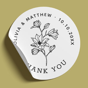 Elegante bloemenbruiloft bedankt. Minimalistische  Ronde Sticker