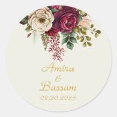 Elegante bloemenbruiloft Rozen Ronde Sticker (Voorkant)