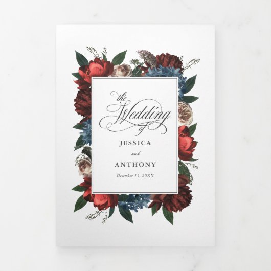 Elegante Bloemenbruiloft uitnodigen met foto en RS Drieluik Uitnodiging (Cover)