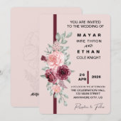 Elegante bloemenbruiloft uitnodiging  (Voorkant / Achterkant)