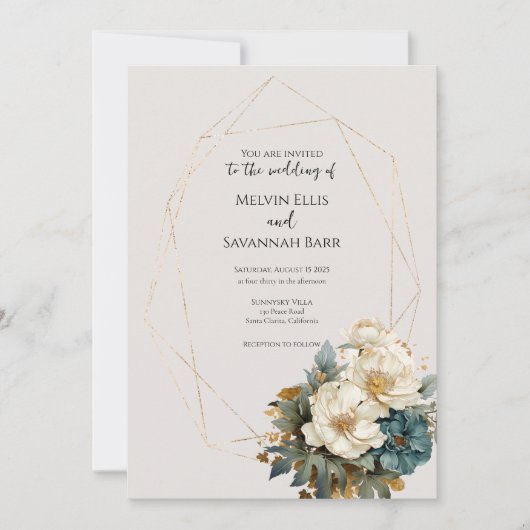 Elegante bloemenbruiloft uitnodiging modern script (Voorkant)