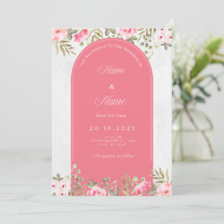 Elegante bloemenbruiloft uitnodiging_roze boog ont kaart