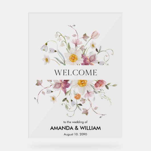 Elegante bloemenbruiloft welkom acryl bord (Voorkant)