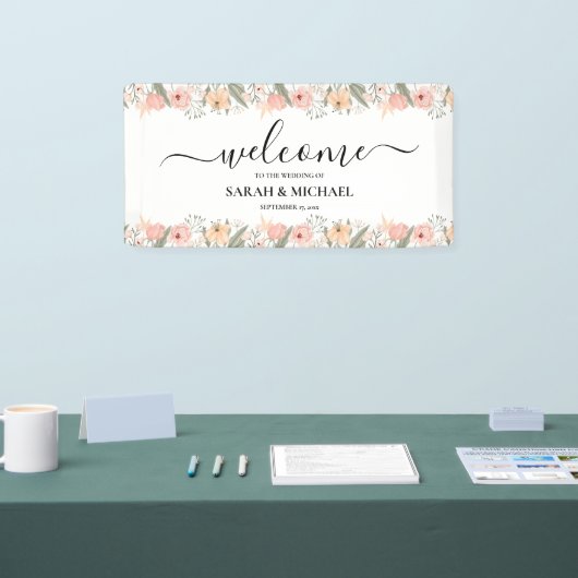 Elegante bloemenbruiloft welkom spandoek (Beurs)